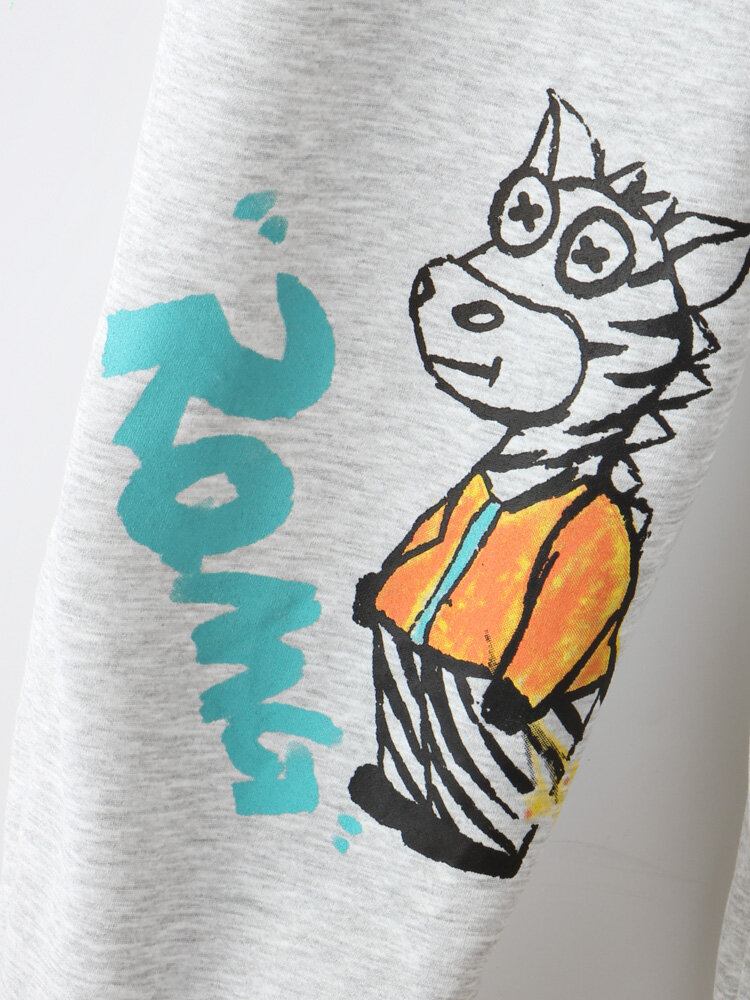 Cartoon Animal Print Snøre Lomme Elastisk Talje Casual Bukser Til Kvinder