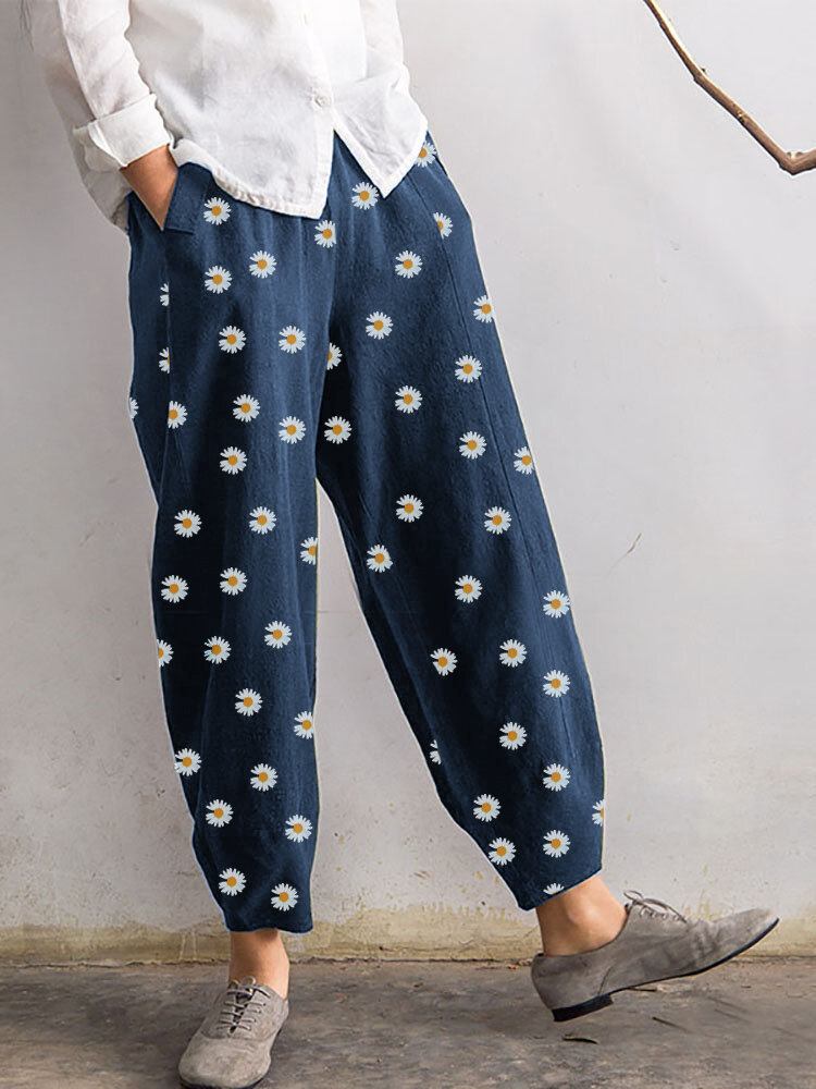 Daisy Floral Print Elastisk Talje Casual Harem Bukser