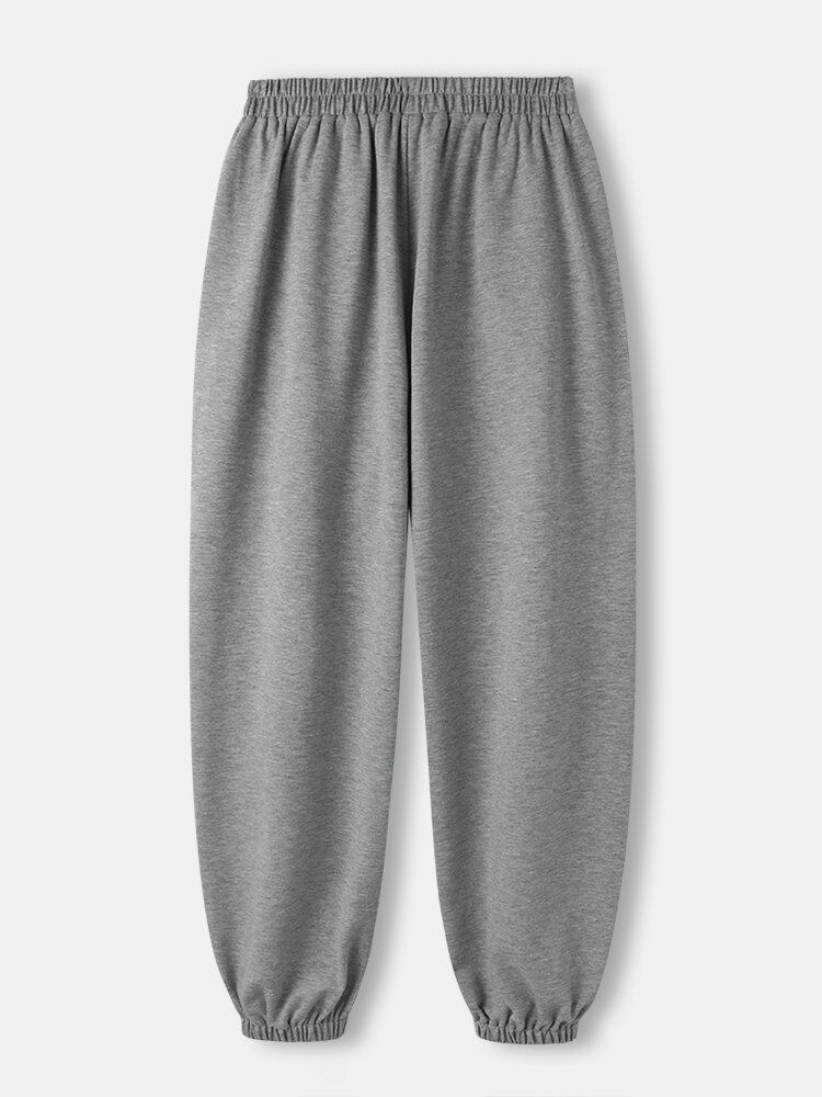 Dame Ensfarvet Elastisk Talje Casual Joggingbukser Med Manchet Og Lomme