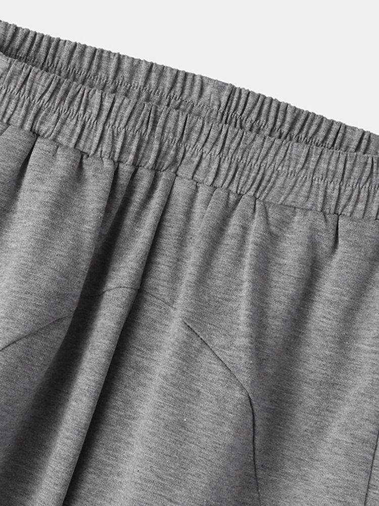 Dame Ensfarvet Elastisk Talje Casual Joggingbukser Med Manchet Og Lomme