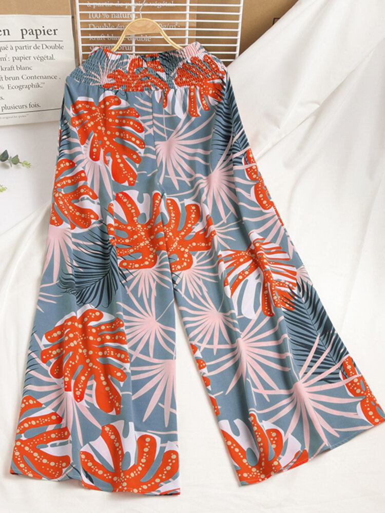 Kvinde Elastisk Talje Floral Preppy Style 100% Polyester Løse Bukser