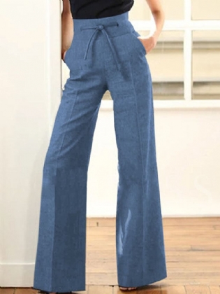 Kvinder Højtaljede Bukser Med Snoretræk Lige Bootcut-bukser Med Lommer