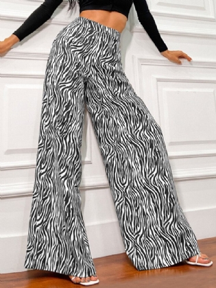 Kvinder Zebra Print Høj Elastisk Talje Stilfulde Casual Bukser Med Brede Ben