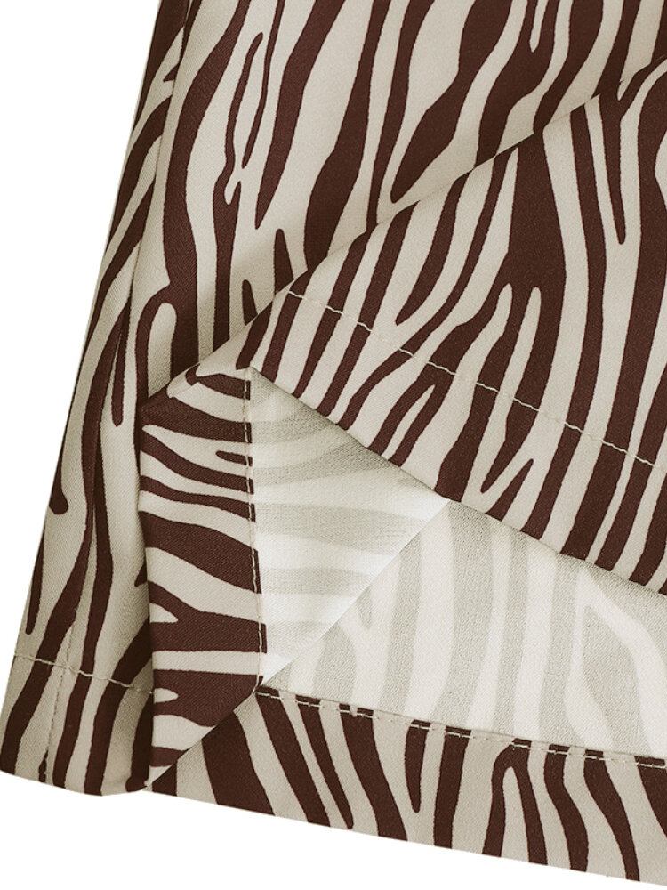 Kvinder Zebra Print Høj Elastisk Talje Stilfulde Casual Bukser Med Brede Ben