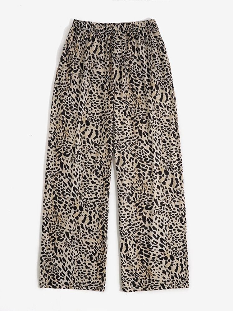 Leopard Plisseret Elastisk Talje Casual Bukser Til Kvinder