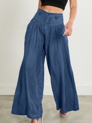 Mode Simplicity Solid Plisserede Højtaljede Bukser Til Kvinder