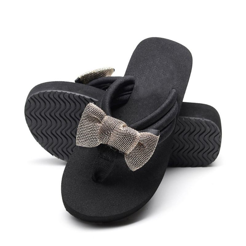 Kvinder Bowknot Decor Comfy Soft Flad Platform Slides Hjemmesko