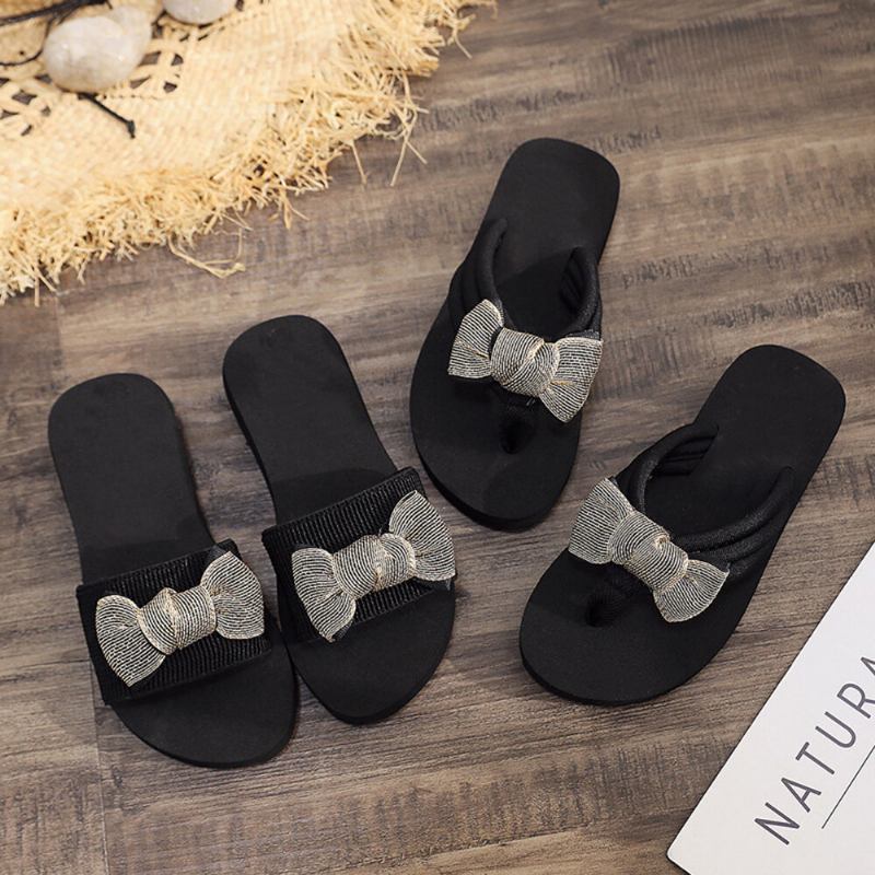 Kvinder Bowknot Decor Comfy Soft Flad Platform Slides Hjemmesko