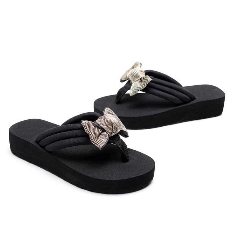 Kvinder Bowknot Decor Comfy Soft Flad Platform Slides Hjemmesko