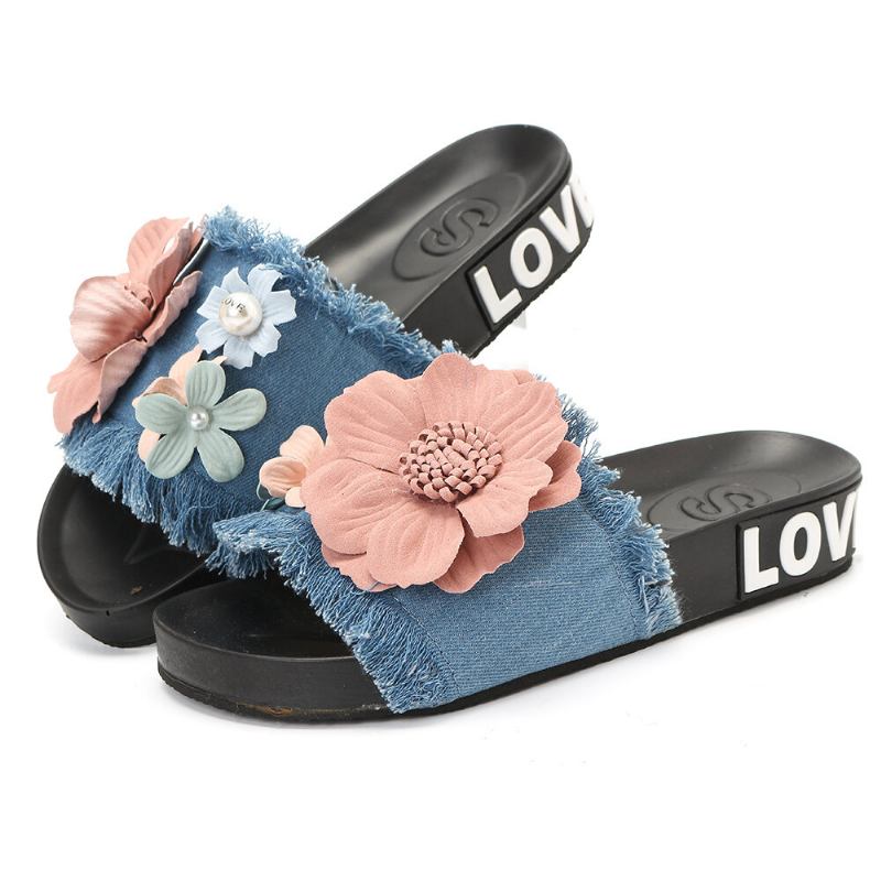 Kvinder Casual Strandblomster Denim Tøfler