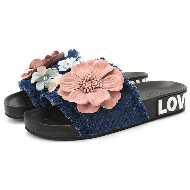 Kvinder Casual Strandblomster Denim Tøfler