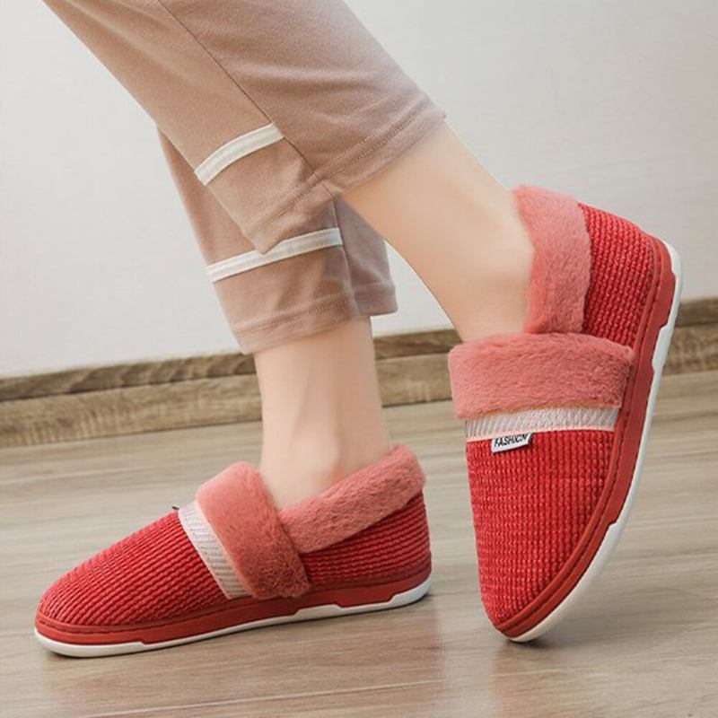 Kvinder Ensfarvet Casual Plys Varm Slip On Home Bomuld Hjemmesko