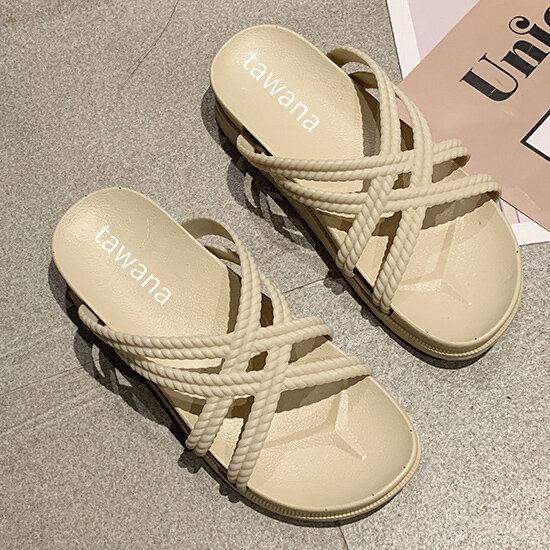 Kvinder Ensfarvet Cross Band Home Flats Sandaler