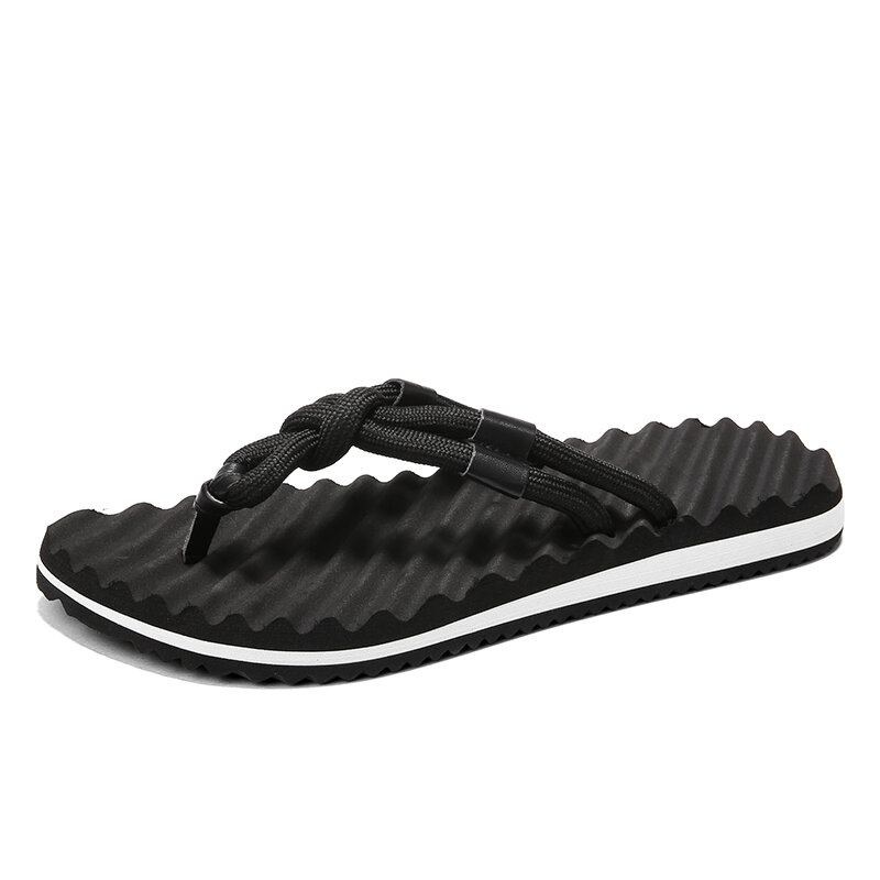 Mænd Åndbare Vævede Snørebånd Blød Bund Skridsikre Behagelige Flip Flops Casual Hjemmesko