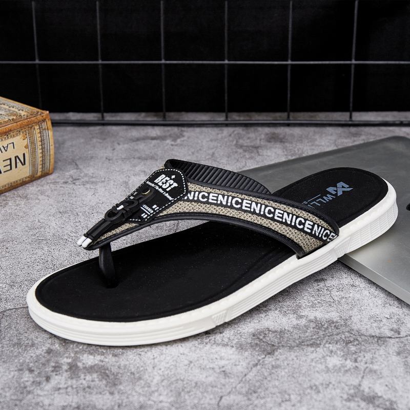 Mænd Casual Outdoor Denim Stof Slip On Beach Flip Flop Hjemmesko