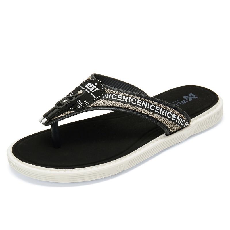 Mænd Casual Outdoor Denim Stof Slip On Beach Flip Flop Hjemmesko