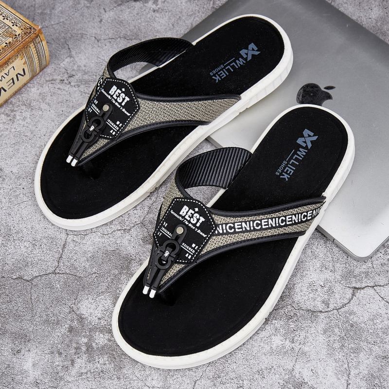 Mænd Casual Outdoor Denim Stof Slip On Beach Flip Flop Hjemmesko