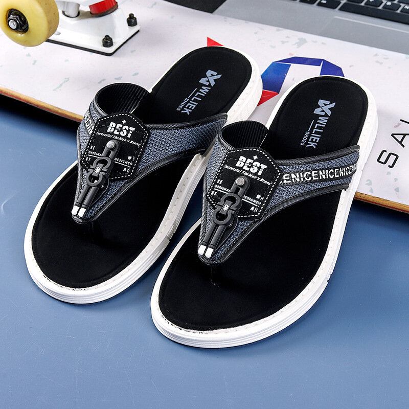 Mænd Casual Outdoor Denim Stof Slip On Beach Flip Flop Hjemmesko