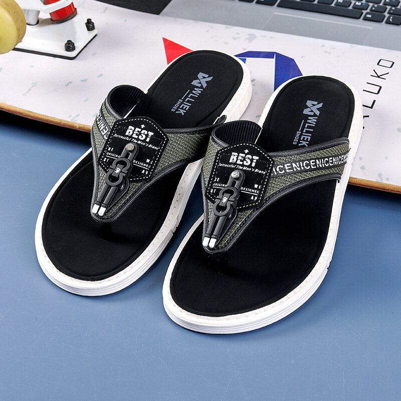 Mænd Casual Outdoor Denim Stof Slip On Beach Flip Flop Hjemmesko