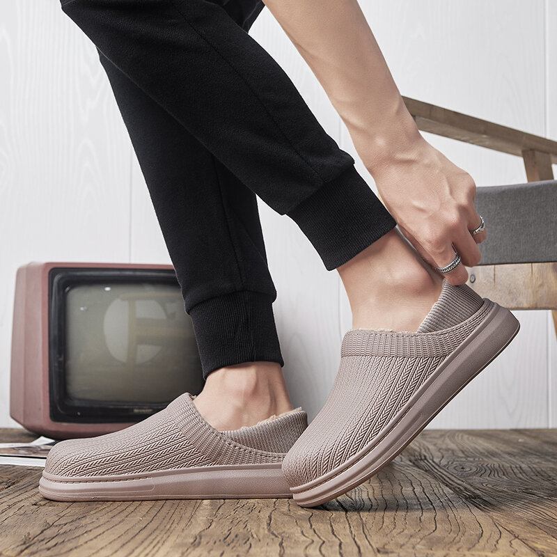 Mænd Comfy Wide Fit Rund Toe Varme Let-slip-on Hjemmesko