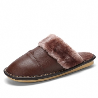 Mænd First Layer Koskind Skridsikker Warmeh Rund Toe Slip-on Comfy Bomuld Hjemmesko