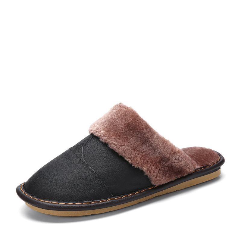 Mænd First Layer Koskind Skridsikker Warmeh Rund Toe Slip-on Comfy Bomuld Hjemmesko