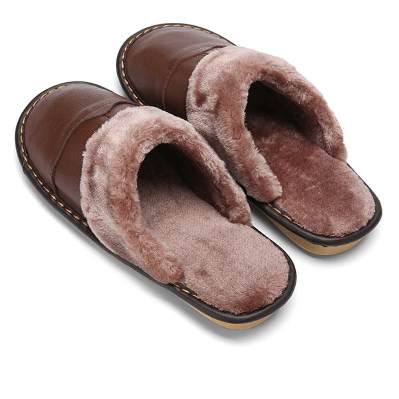 Mænd First Layer Koskind Skridsikker Warmeh Rund Toe Slip-on Comfy Bomuld Hjemmesko