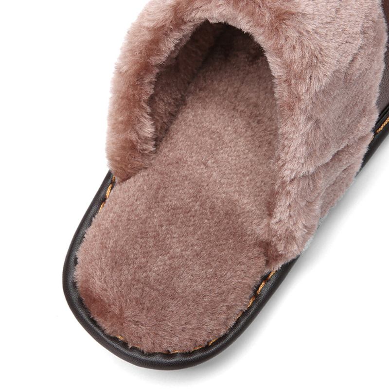 Mænd First Layer Koskind Skridsikker Warmeh Rund Toe Slip-on Comfy Bomuld Hjemmesko