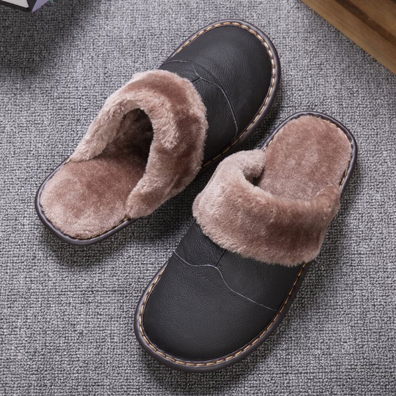 Mænd First Layer Koskind Skridsikker Warmeh Rund Toe Slip-on Comfy Bomuld Hjemmesko