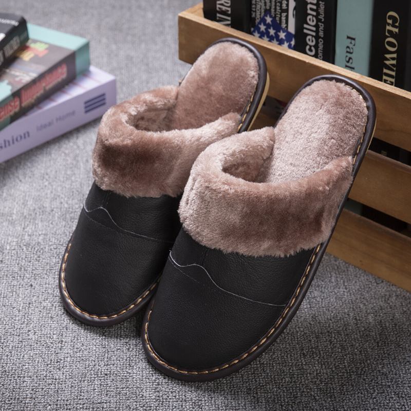 Mænd First Layer Koskind Skridsikker Warmeh Rund Toe Slip-on Comfy Bomuld Hjemmesko