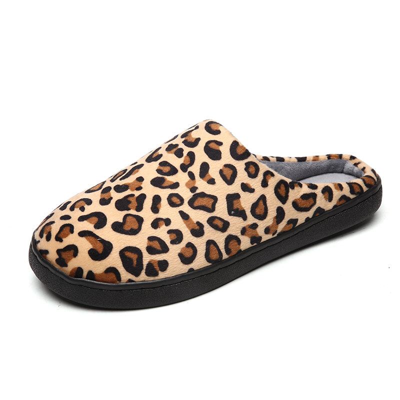 Mænd Leopard Bomuld Varm Skridsikker Bærbar Sål Slip-on Hjemmesko