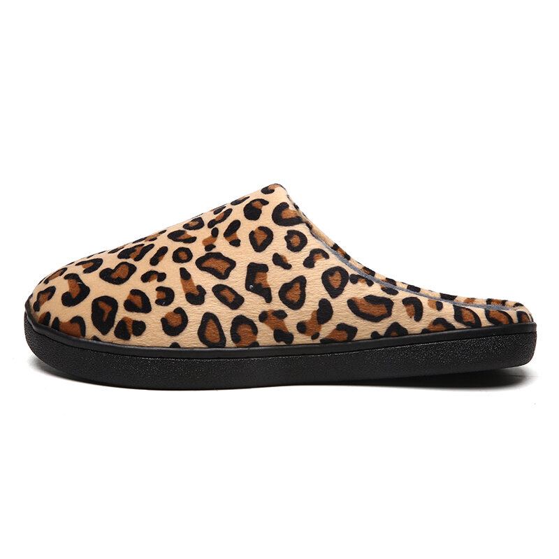 Mænd Leopard Bomuld Varm Skridsikker Bærbar Sål Slip-on Hjemmesko