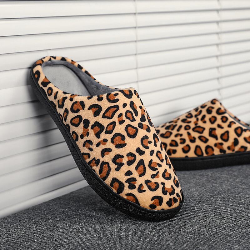 Mænd Leopard Bomuld Varm Skridsikker Bærbar Sål Slip-on Hjemmesko