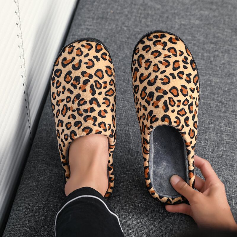 Mænd Leopard Bomuld Varm Skridsikker Bærbar Sål Slip-on Hjemmesko