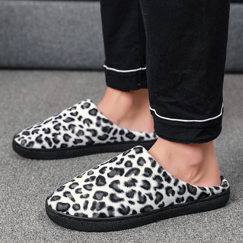 Mænd Leopard Bomuld Varm Skridsikker Bærbar Sål Slip-on Hjemmesko