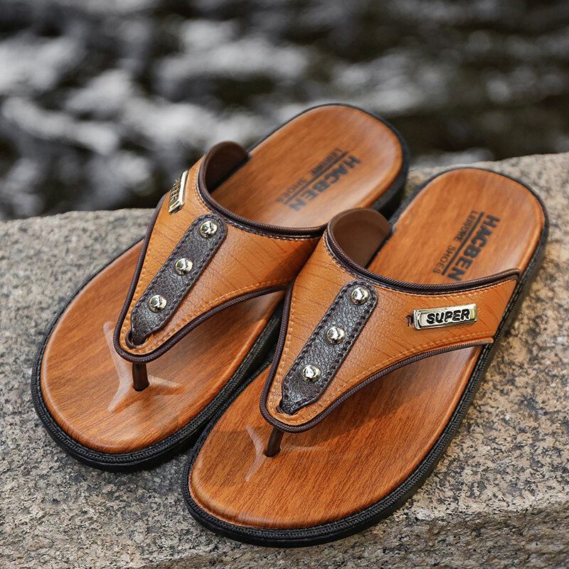 Mænd Pu Hjemmesko Åndbar Letvægts Fritid Strand Flip Flops