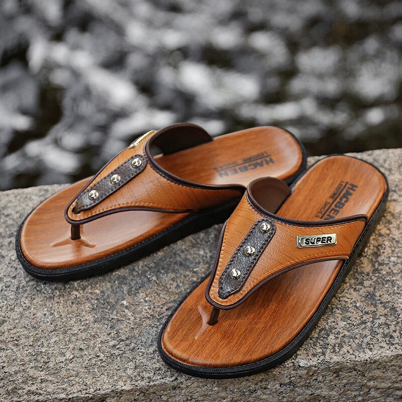 Mænd Pu Hjemmesko Åndbar Letvægts Fritid Strand Flip Flops