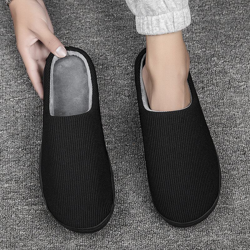 Mænd Pure Colour Rund Toe Skridsikker Varme Slip-on Hjemmesko I Bomuld