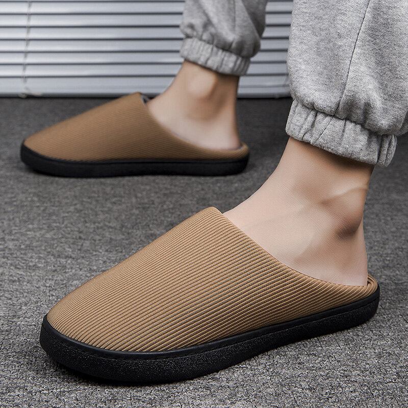 Mænd Pure Colour Rund Toe Skridsikker Varme Slip-on Hjemmesko I Bomuld