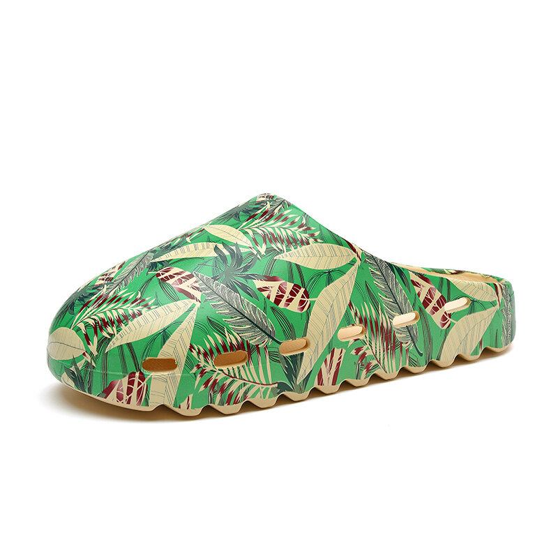 Mænd Pvc Coconut Tree Print Blød Tyk Sål Skridsikker Behagelig Åndbar Sommer Casual Hjemmesko Hjemmesko