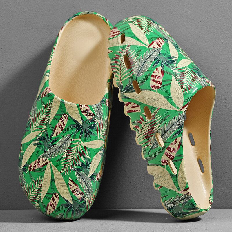 Mænd Pvc Coconut Tree Print Blød Tyk Sål Skridsikker Behagelig Åndbar Sommer Casual Hjemmesko Hjemmesko