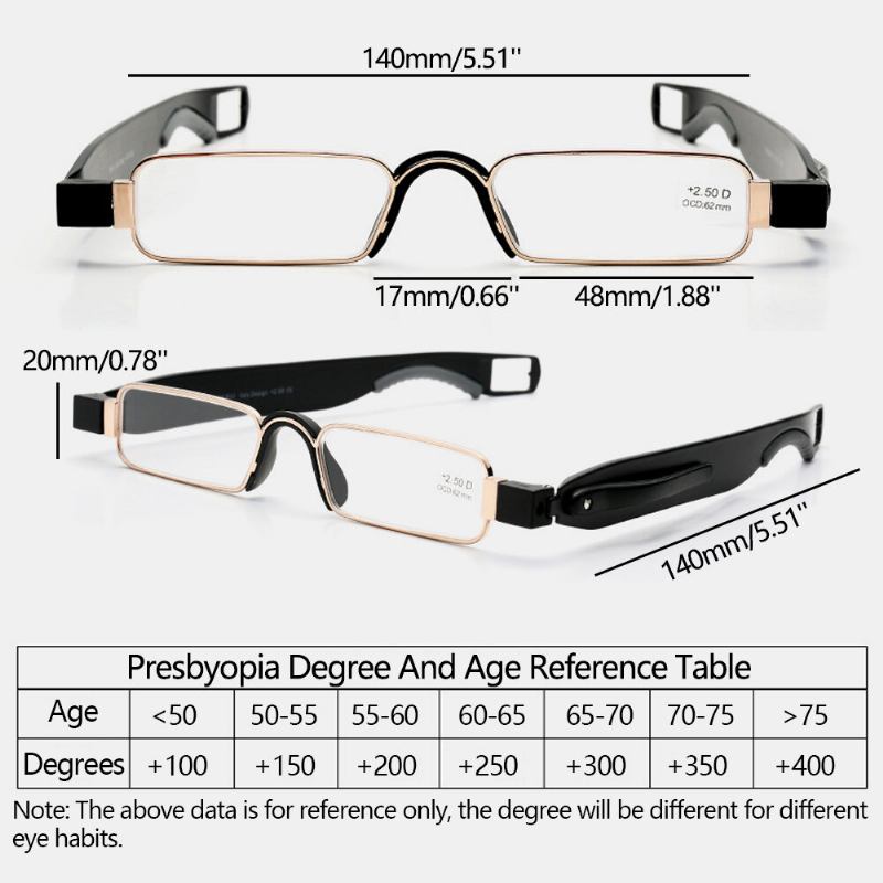 Unisex Bærbare Ultralette 360 Grader Roter Foldelige Læsebriller Presbyopia-briller