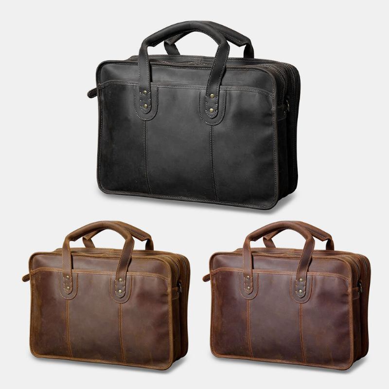 Ekphero Mænd Vintage Multifunktion Slidfast Imiteret Læder Business Briefcases Håndtaske Med Stor Kapacitet