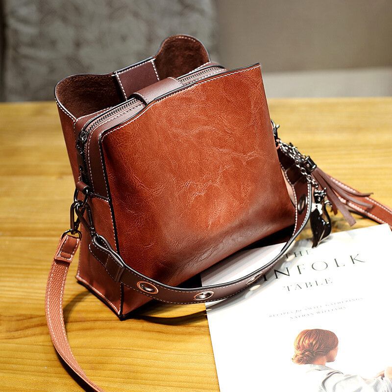 Kvinder Vintage Imiteret Læder Crossbody-taske Skuldertasker Bucket Taske Crossbody-taske