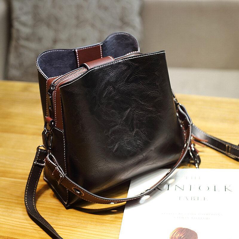 Kvinder Vintage Imiteret Læder Crossbody-taske Skuldertasker Bucket Taske Crossbody-taske