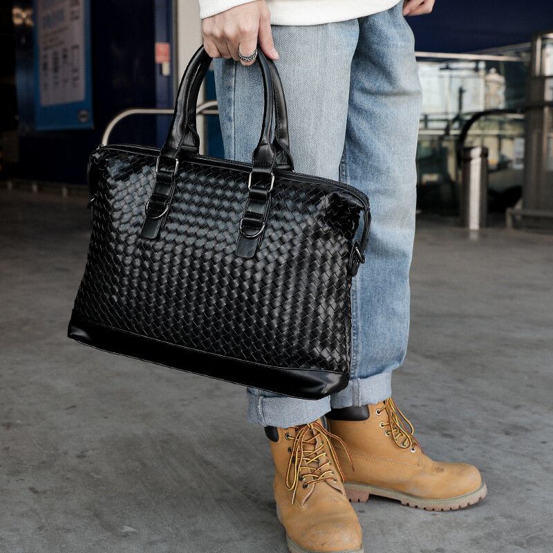 Mænd Imiteret Læder Multi-bære 14 Tommer Bærbar Taske Dokumentmappe Business Håndtaske Crossbody Taske