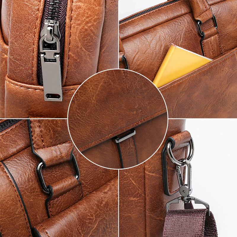 Mænd Kunstlæder Stor Kapacitet Business Briefcase Casual Multifunktionel Tote Håndtaske Crossbody Taske