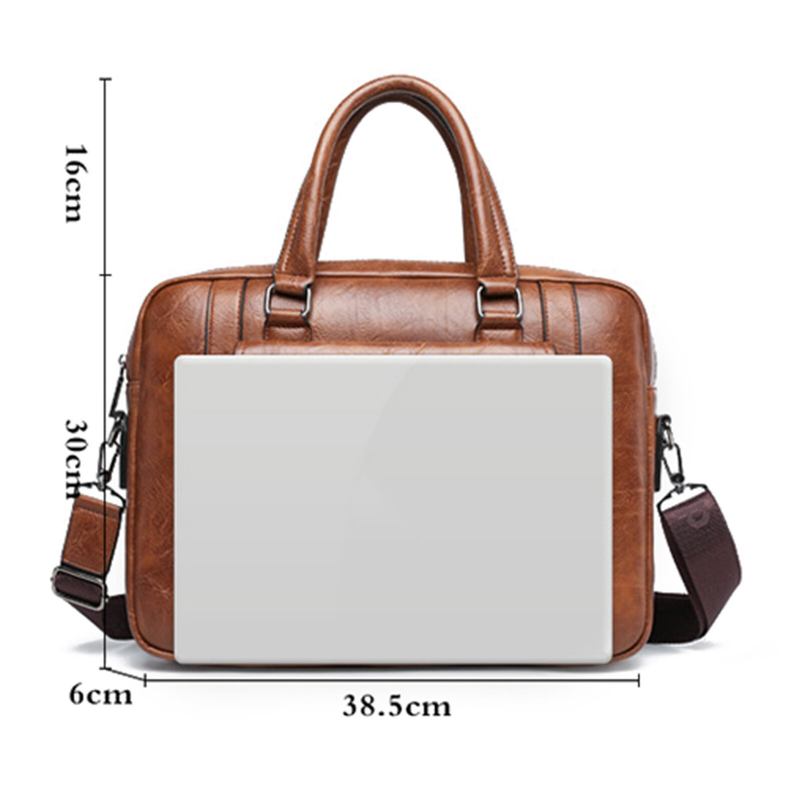 Mænd Kunstlæder Stor Kapacitet Business Briefcase Casual Multifunktionel Tote Håndtaske Crossbody Taske