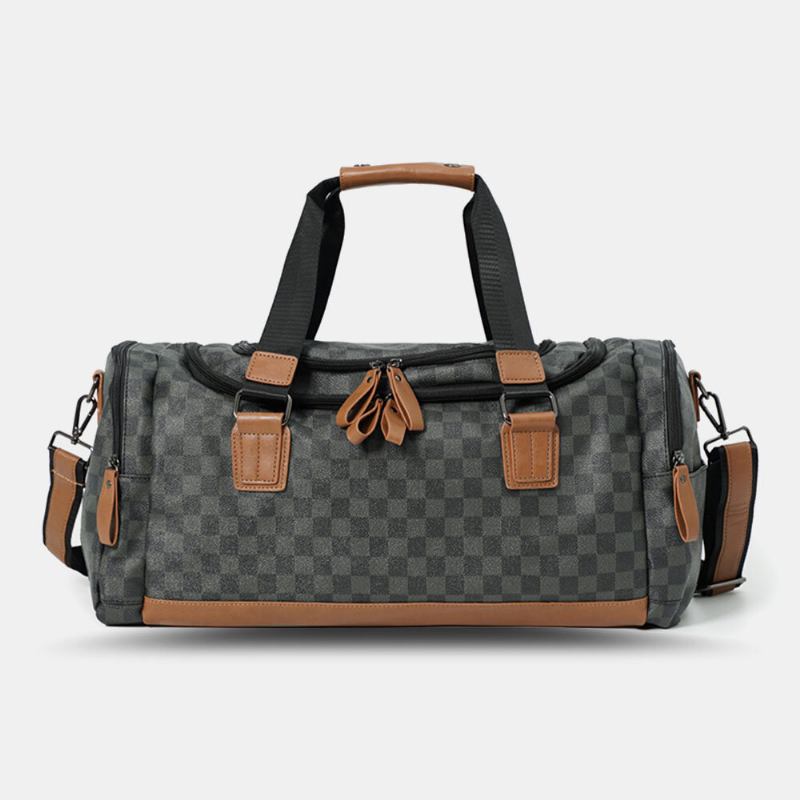 Mænd Pu Læder Plaid Mønster Multifunktions Håndtaske Mode Multi-lomme Rejsetaske Fitness Taske Crossbody Taske Skuldertaske