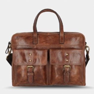 Mænd Pu Læder Vintage Bussiness Alsidig Multi-lommer Lærertaske Briefcase Multifunktion Crossbody Taske Håndtaske